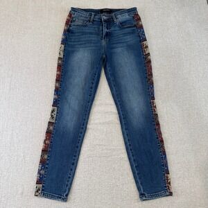 Judy Blue Jeans Womens 9/29 Blue Relaxed Fit High Rise Tapered Aztec Side Panel